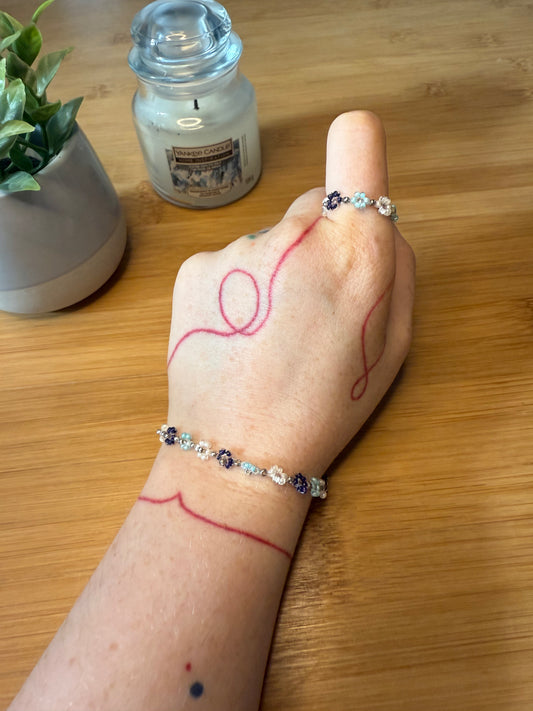 Korálkový set prstýnek a náramek