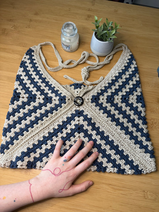 Háčkováná crossbody ze lna a bavlny