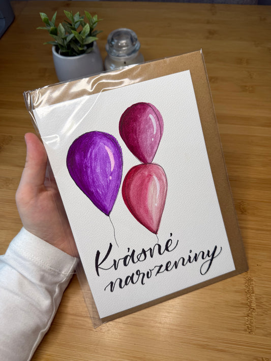 Přání "Krásné narozeniny" s obálkou