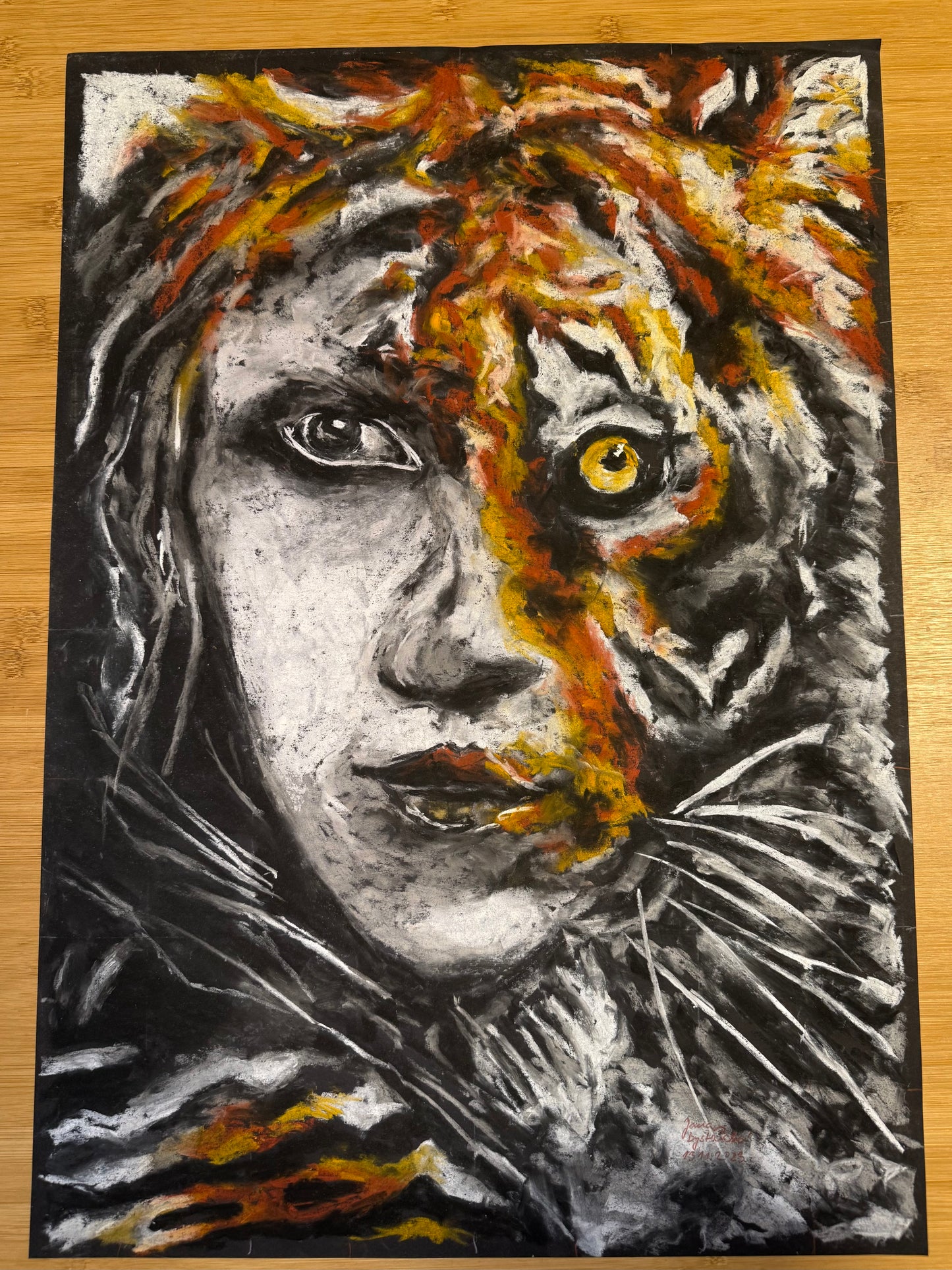 Tygří žena, suchý pastel na A2 | Jana Bystřická