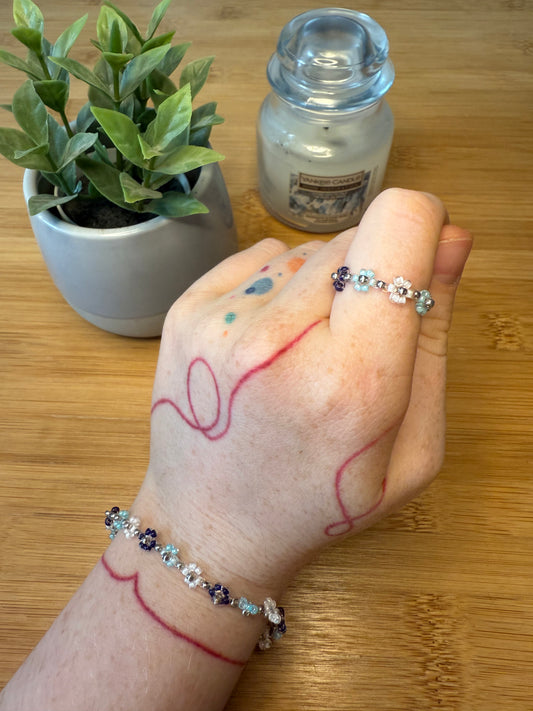 Korálkový set prstýnek a náramek