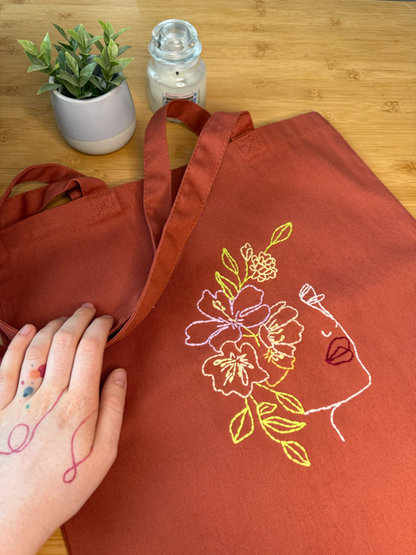 Tvrdá plátěná taška s výšivkou oranžová a zelená