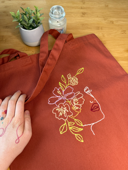 Tvrdá plátěná taška s výšivkou oranžová a zelená