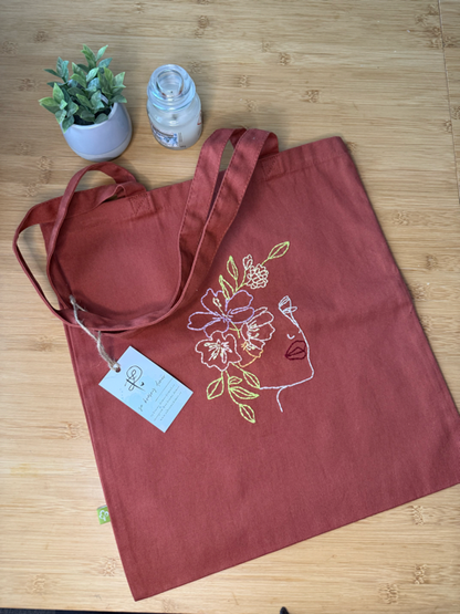 Tvrdá plátěná taška s výšivkou oranžová a zelená