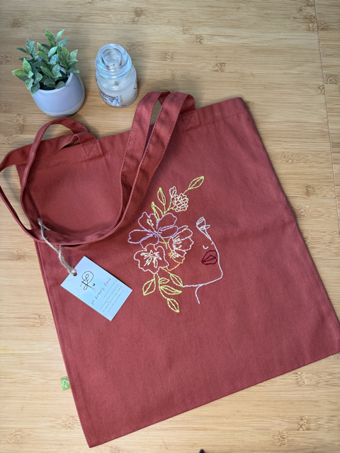 Tvrdá plátěná taška s výšivkou oranžová a zelená