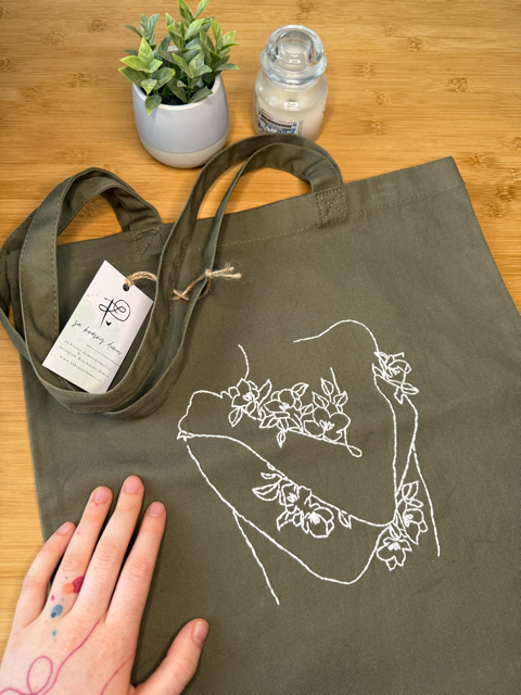 Tvrdá plátěná taška s výšivkou oranžová a zelená