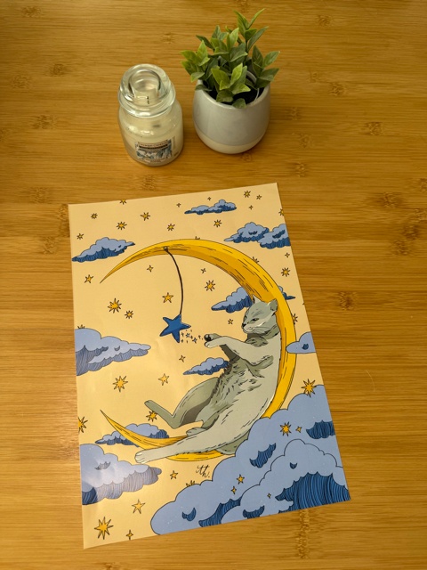 Print kočka na měsíci A4 | Trochu hezčí