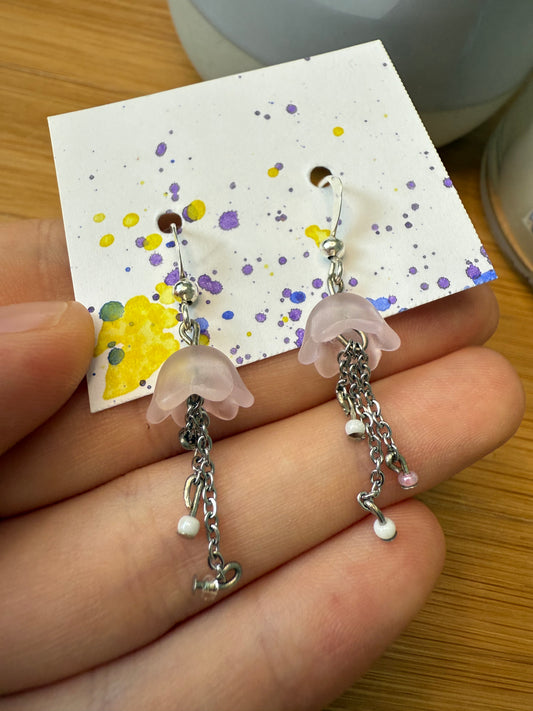 Stříbrné visací náušnice s růžovým květem