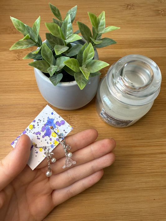 Visací náušnice stříbrné s květem a perličkou