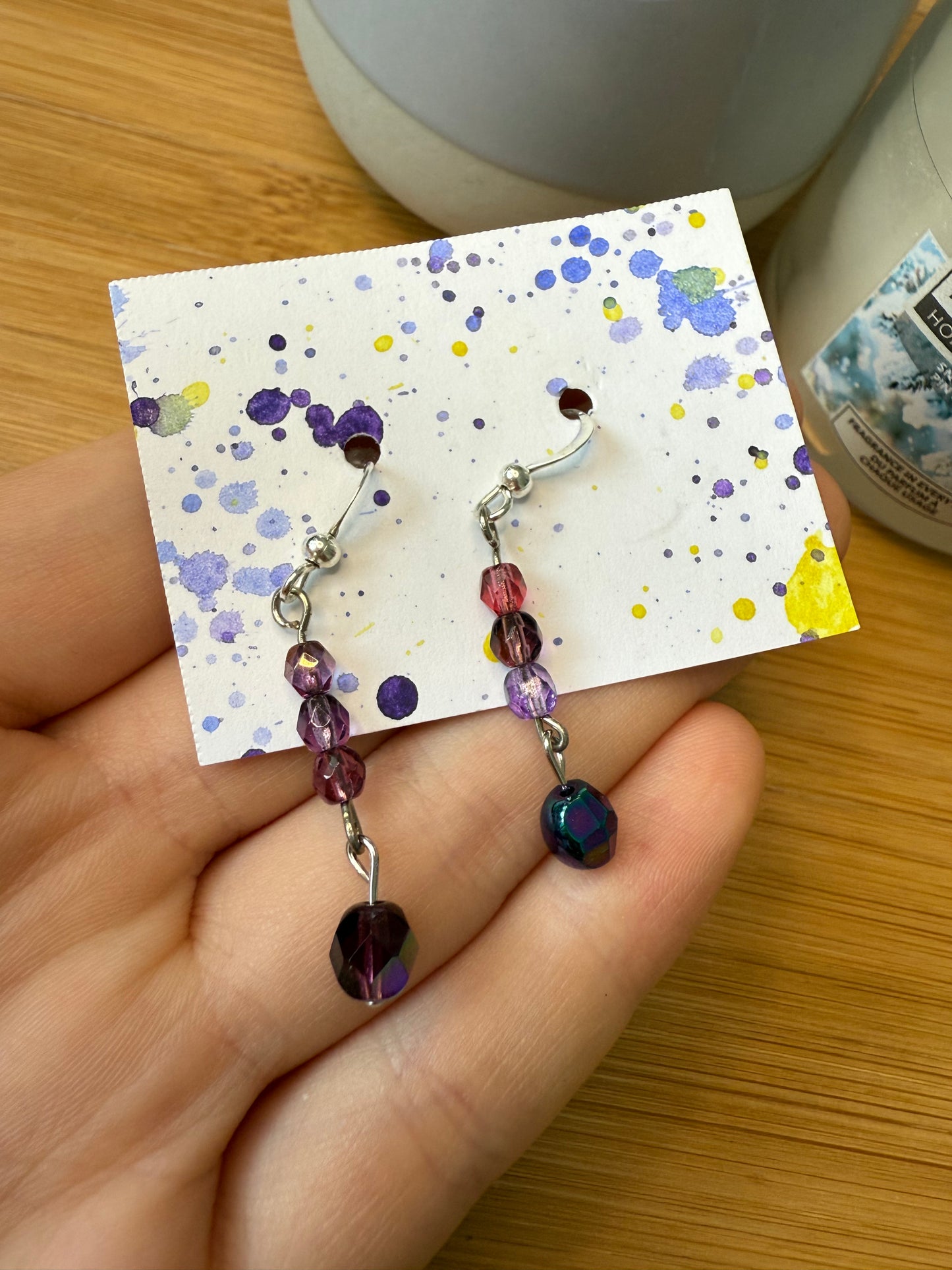 Visací stříbrné fialové náušnice