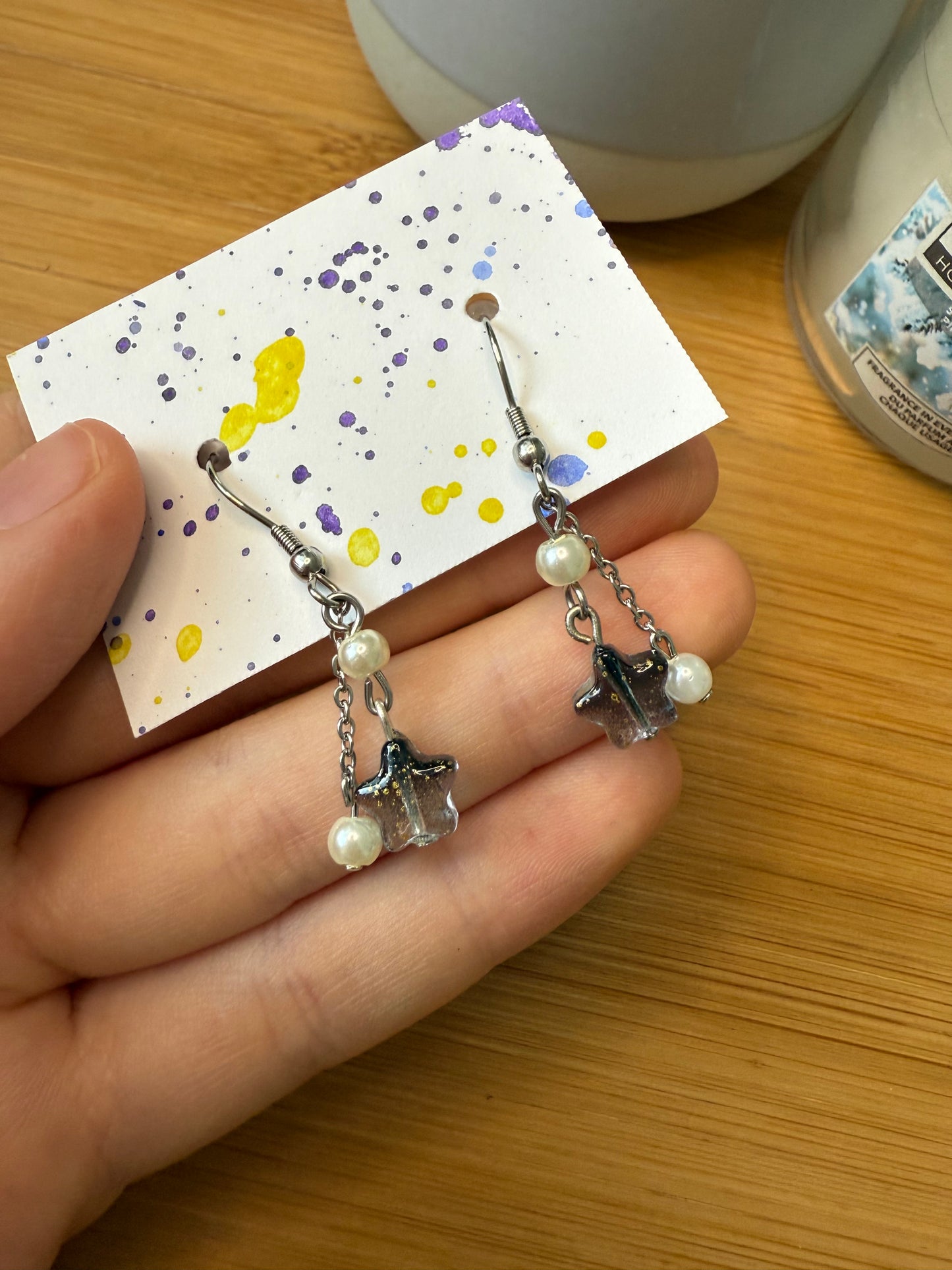 Visací naušnice s perličkami a hvězdami