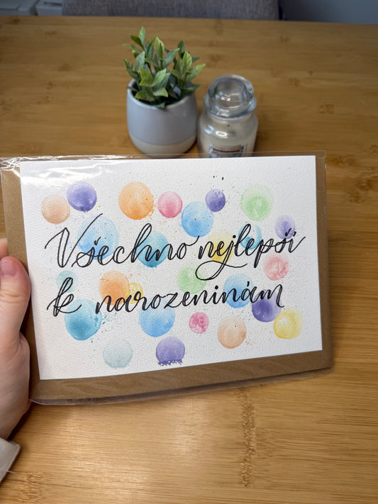 Přání "Všechno nejlepší k narozeninám" s obálkou