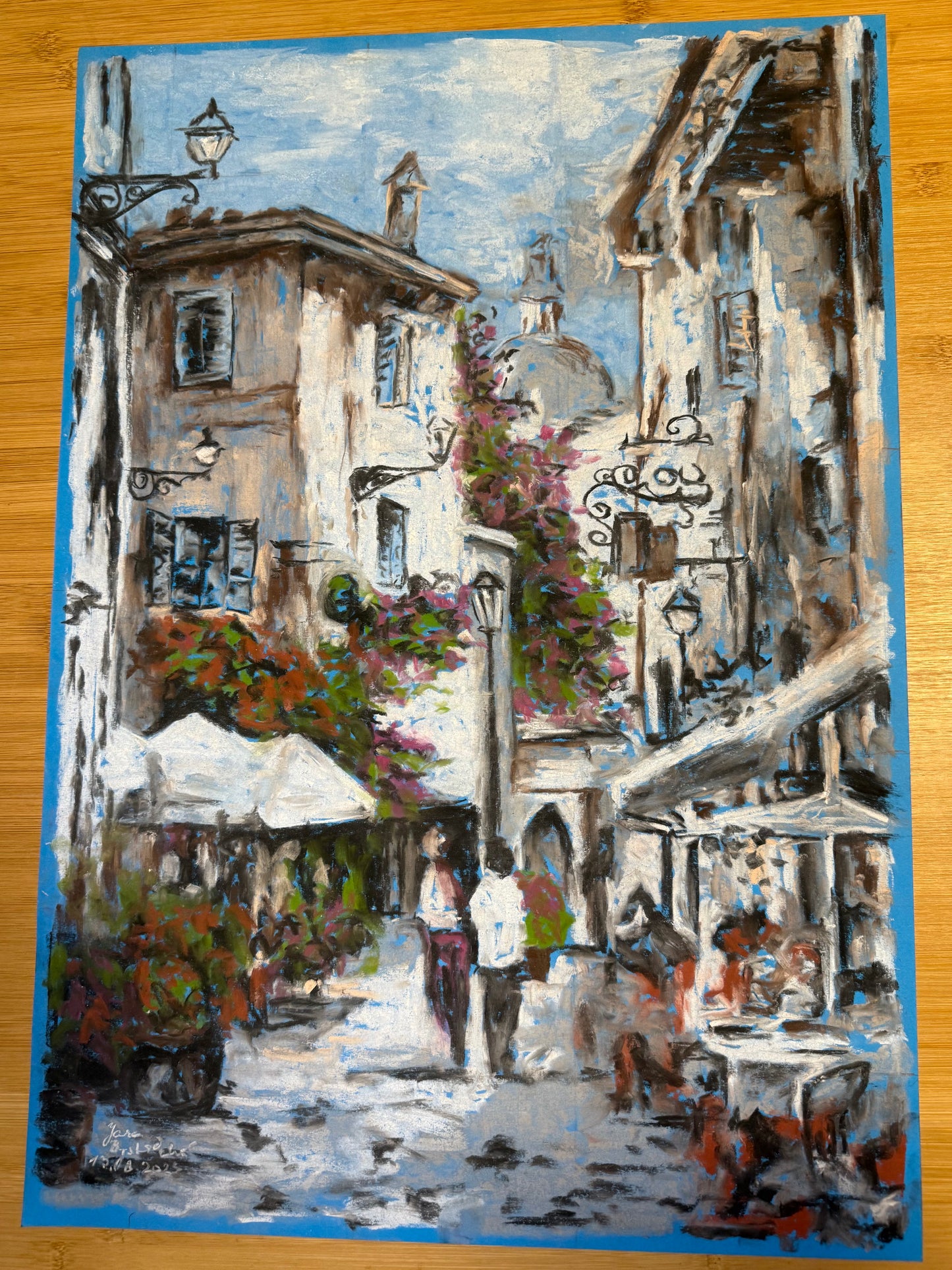 Ulice na jihu Francie, suchý pastel na A2 | Jana Bystřická