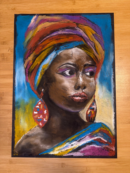 Africká slečna, suchý pastel na A2 | Jana Bystřická